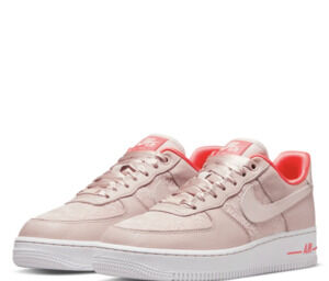 Nike Air Force '07 Fossil Stone Rose Gold & Coral, size 9.5, pink ribbon laces